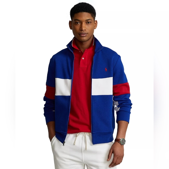 POLO RALPH LAUREN Men's Color-Blocked Double-Knit Track Jacket Blue Multi - Picture 1 of 12